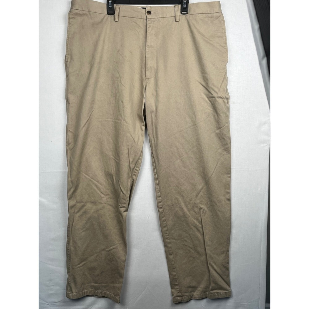 St. Johns Bay Worry Free Relaxed Fit Chino Pants Mens 44x34 Khaki Tan Cotton